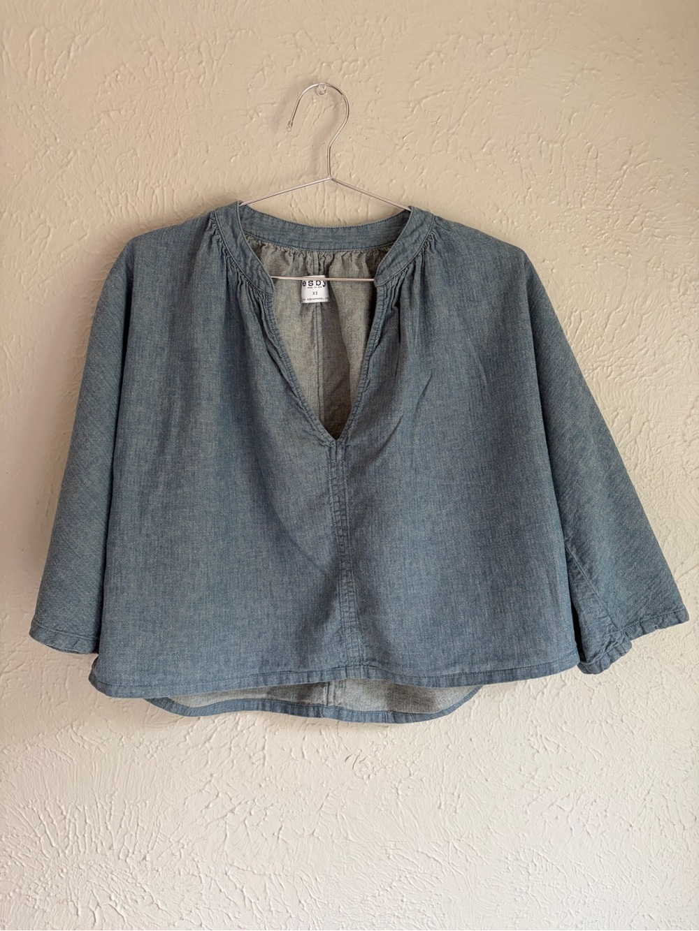 esby Washed Denim Blue V-Neck Boxy Blouse